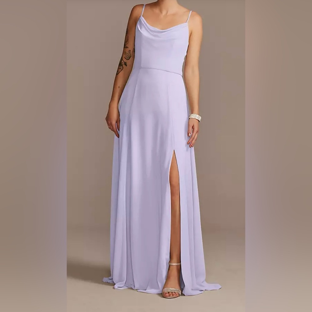 Cowl Neck Chiffon Dress with Slit